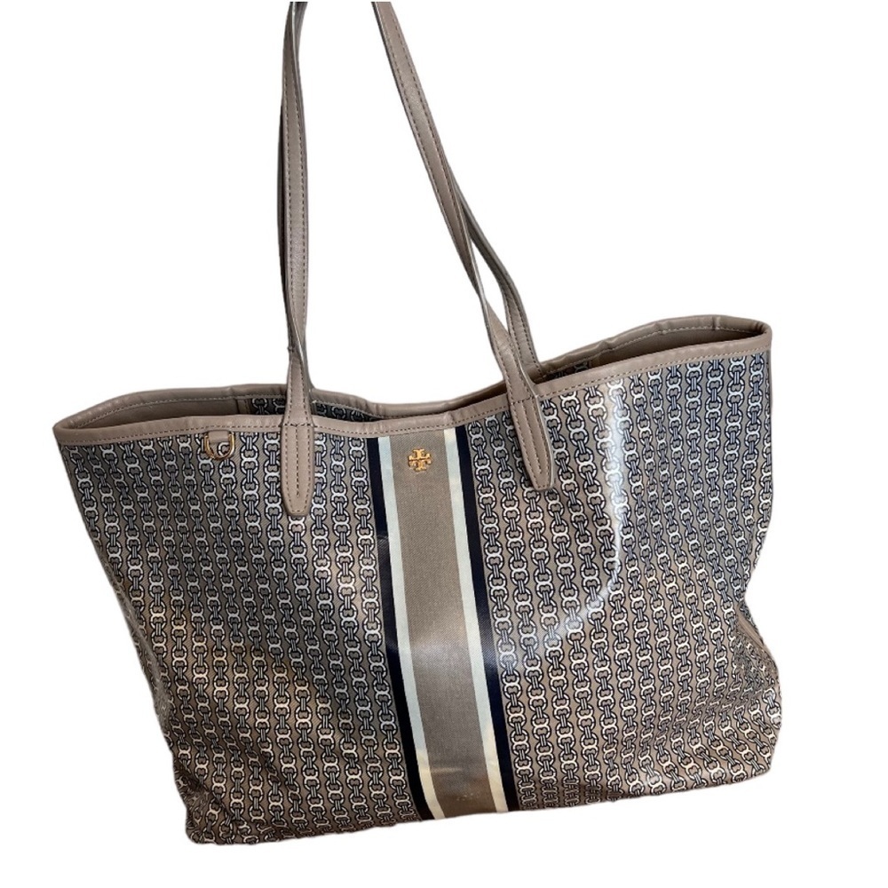 Tory Burch Taupe/Navy Printed Tote